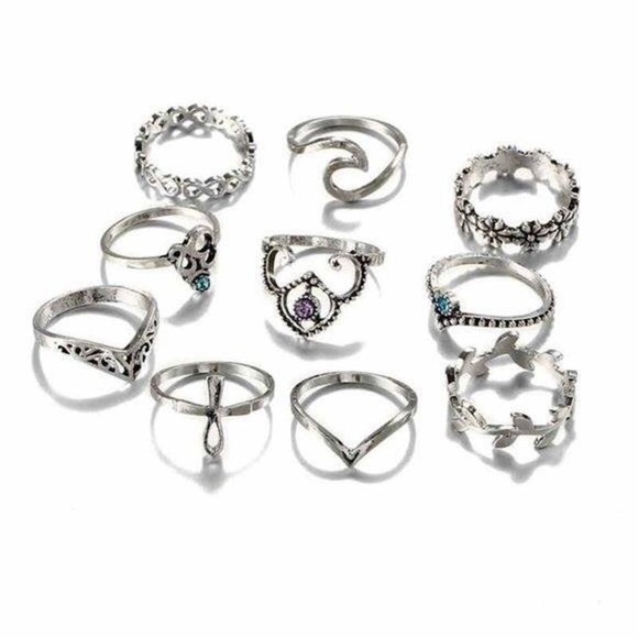 10 Piece Nature Midi Ring Set - Picture 3 of 6